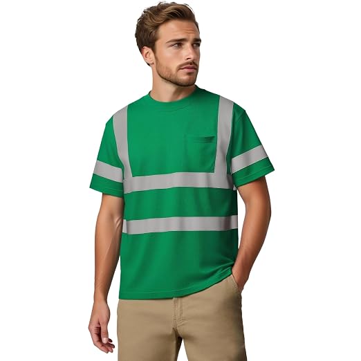 sesafety Safety Reflective Shirtst, Class 2 High Visibility Shirts for Men Construction Work Mesh Short Sleeve Green 6XL