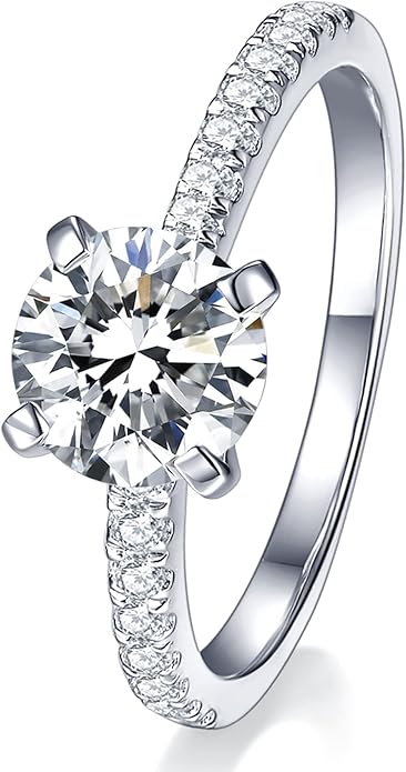 IMOLOVE Solitaire Moissanite Engagement Ring, 1CT D Color VVS1 Clarity, 925 Sterling Silver with 18K White Gold Plated, Ideal Gift for Women