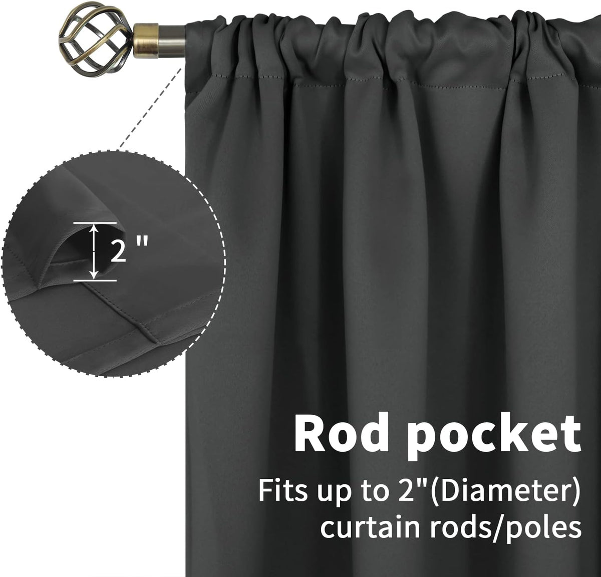 BGment Short Blackout Curtains for Bedroom - Rod Pocket Thermal Insulated Room Darkening Curtain for Kitchen, 52 x 45 Inch, 2 Panels, Dark Grey
