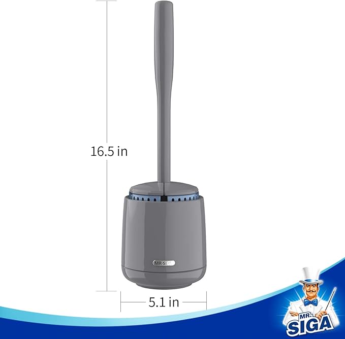 MR.SIGA Toilet Bowl Brush and Holder, Premium Quality, with Solid Handle and Durable Bristles for Bathroom Cleaning, Gray, 1 Pack