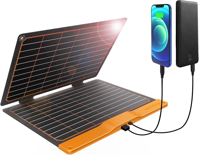 20W Small Solar Panel Charger 5V USB-A USB-C Foldable Portable Lightweight ETFE Power Emergency Panel IP67 Waterproof Hiking Camping Backpacking for Phones Tablets Power Bank