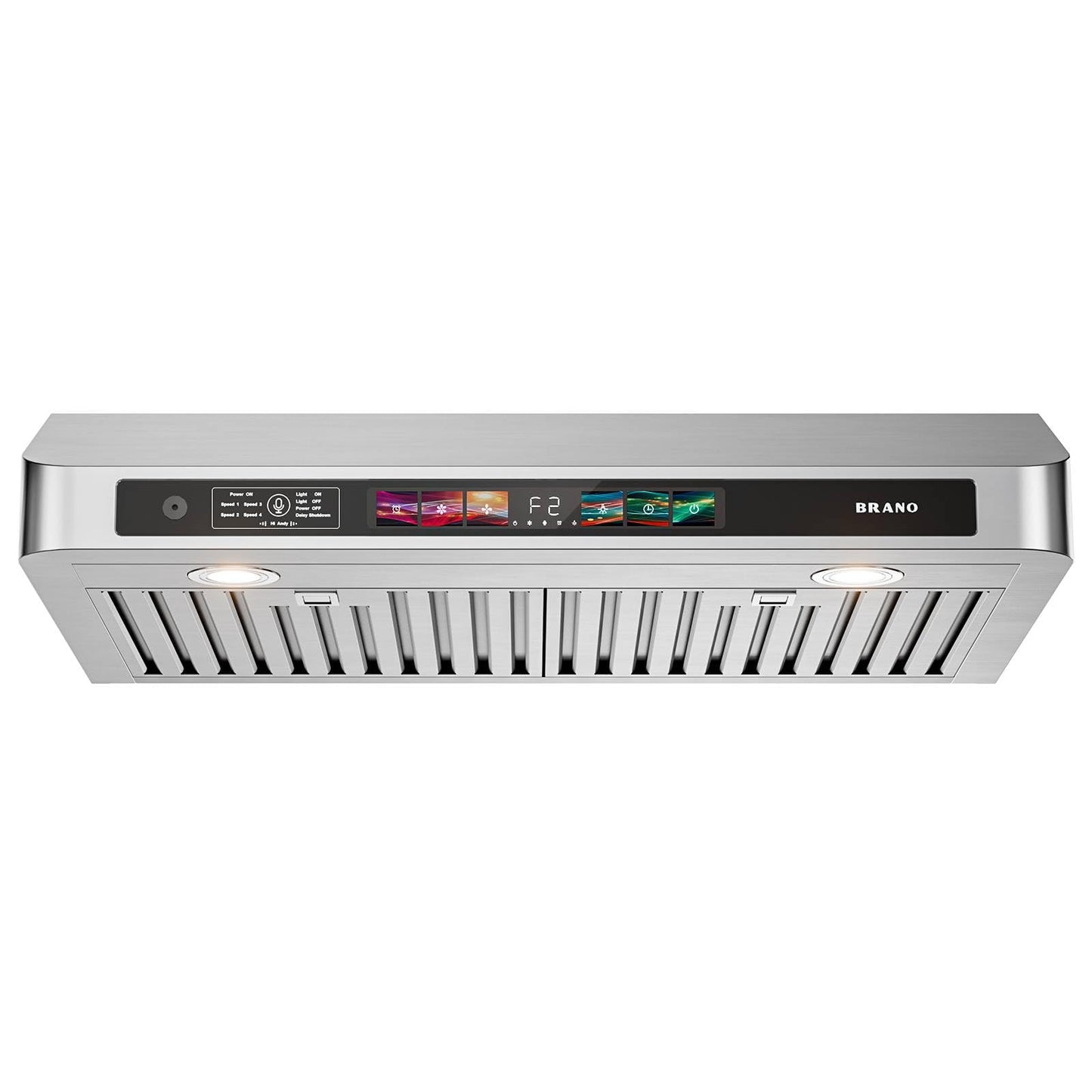 BRANO 30 Inch Under Cabinet Range Hood with Voice/Gesture/Touch Control, 900 CFM Kitchen Vent Hood with 4-Speed Exhaust Fan, Stainless Steel Stove Hood with LED Lights, Baffle Filters