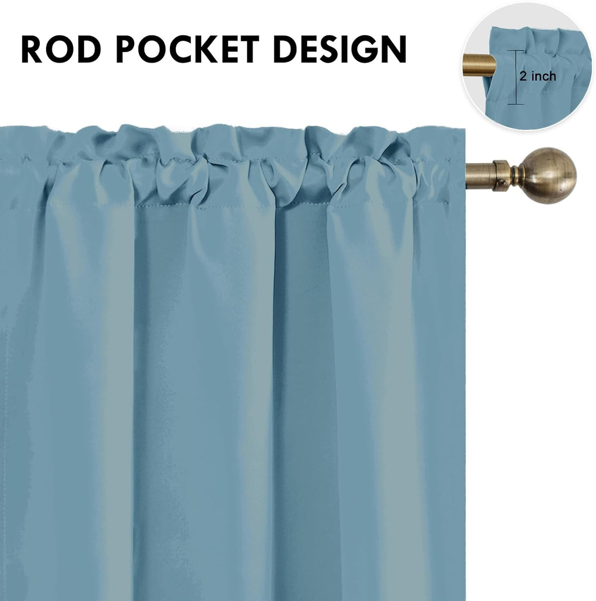 DWCN Blackout Curtains for Living Room Thermal Insulated, Energy Saving & Noise Reducing Bedroom Curtains, Stone Blue, W 42x L 54 Inch, Set of 2 Rod Pocket Curtain Panels