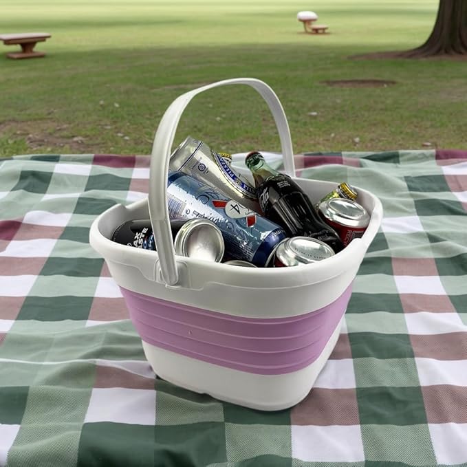 SAMMART 9.5L (2.5 Gallon) Collapsible Rectangular Handy Bucket (White/Pale Purple)