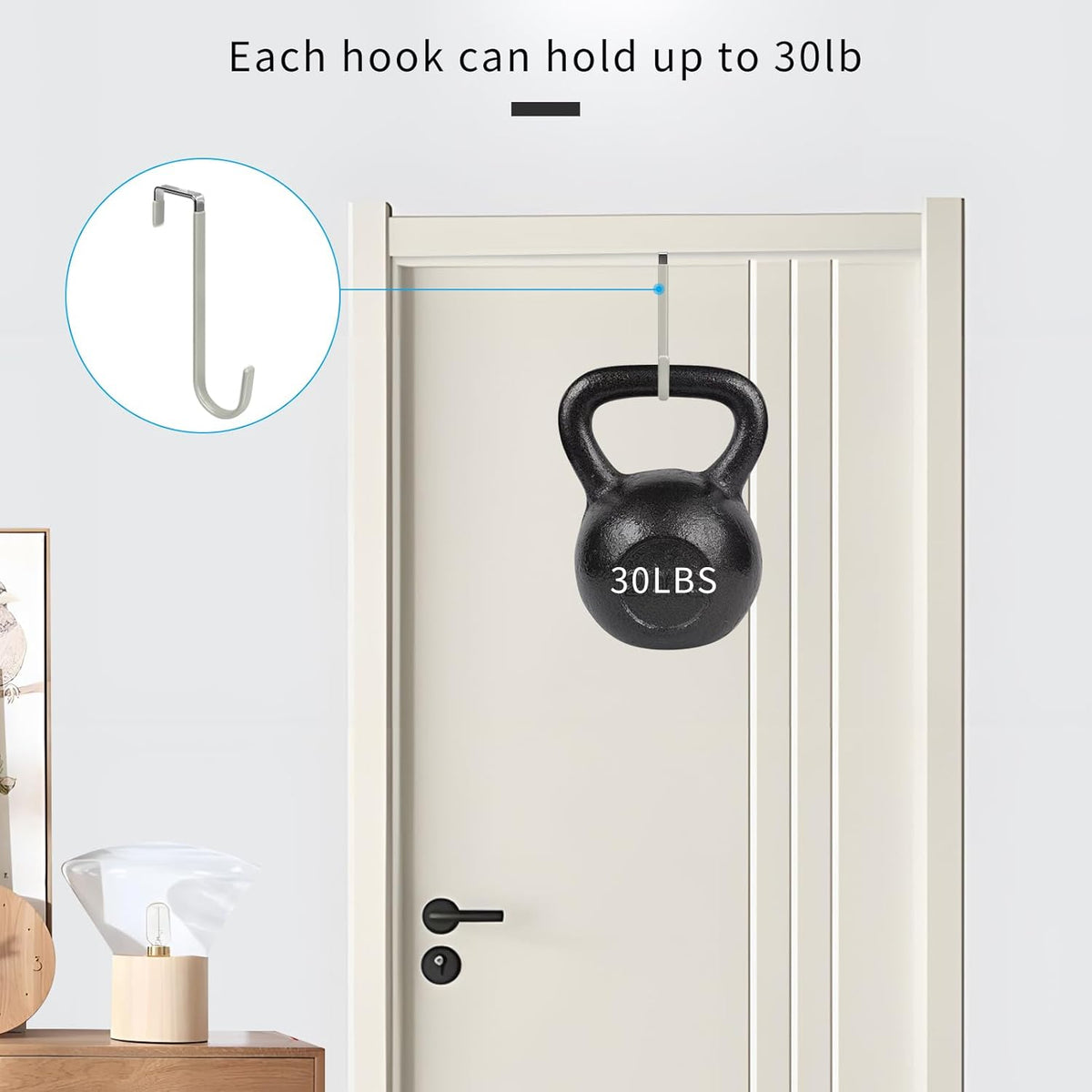 FYY Over The Door Hooks, 4 Pack Upgraded Long Door Hangers Hooks with Rubber Prevent Scratches Heavy Duty Organizer Hooks for Hanging Clothes, Towels, Hats, Coats, Bags Grey