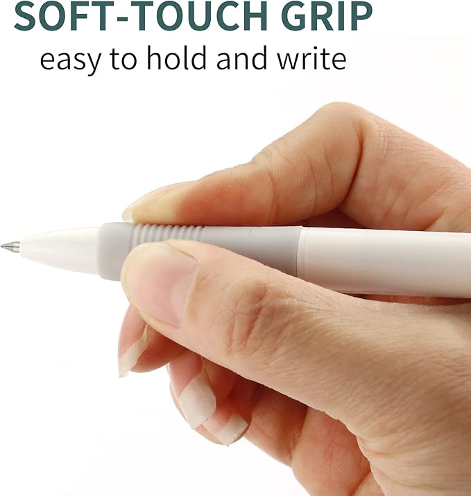 deegtran 50 Pack White Barrels Retractable Black Ink Fine Point Smooth Writing No Smear Gel Pens, 0.7MM