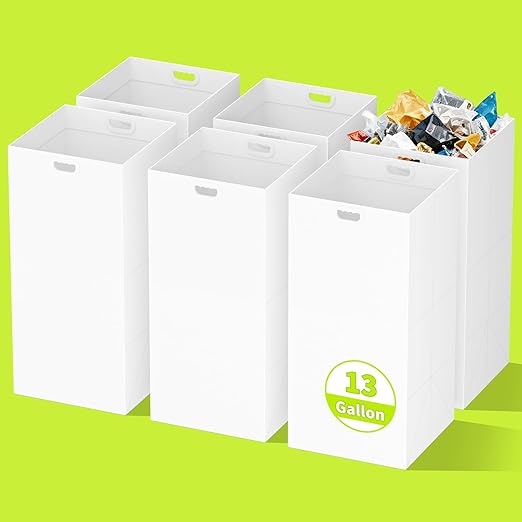 13 Gallon Disposable Trash Cans for Parties, 6 Pack Extra Large Portable Trash Can White Pop Up Trash Cans Bin, Recycle Collapsible Garbage Can Bins for Party Kitchen Camping Trash Can
