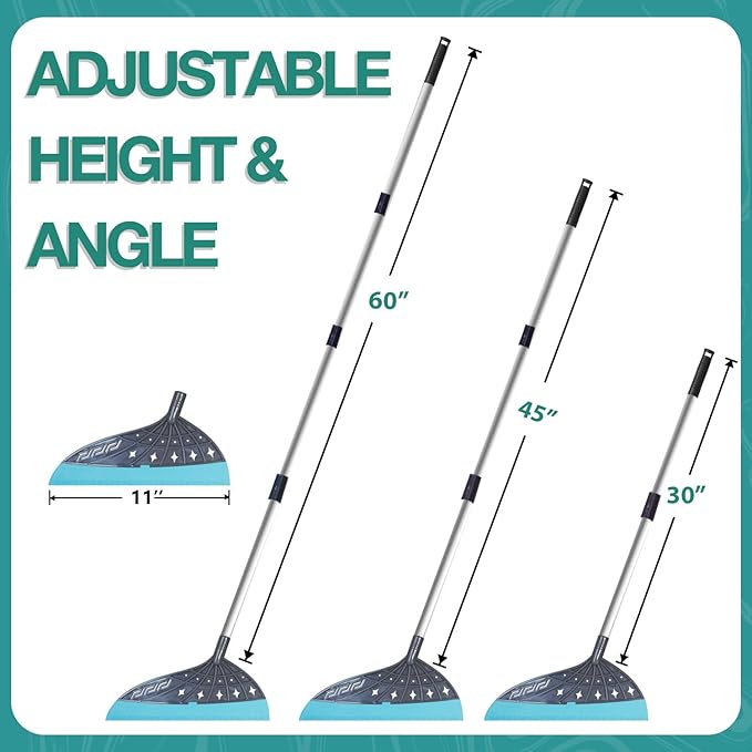 Magic Air Broom, Silicone Broom Floor Squeegee for Glass and Floors with 60’’ Long Aluminum Adjustable Handles,Silicone Squeegee Broom or Pet Hair, Dust and Liquids (Gray)