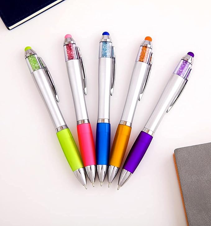 Stylus Pens 2-in-1 Ballpoint Pen 1.0mm Medium Point Pens with Crystals for Women Black Ink Pen with Stylus Ball Point Pen with Comfort Grip for The iPad, 5-Count
