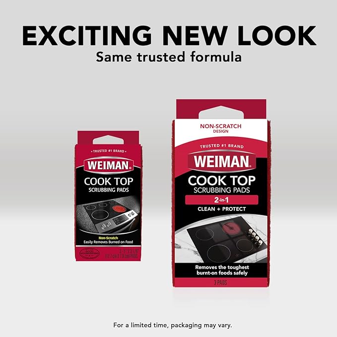 Weiman Cook Top Scrubbing Pads, 3 Count, 2 Pack Cuts Through the Toughest Stains - Scrubbing Pads Carefully Wipe Away Residue