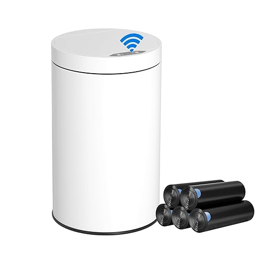 kaylowe Motion Sensor Bathroom Trash Can with Lid 4 Gallon Stainless Steel Garbage Cans Automatic Touchless Garbage Bin for Kitchen, Bedroom, Office, Living Room, White