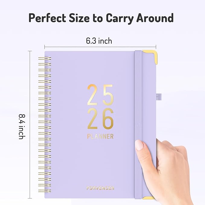 Jul 2025 - Dec 2026 Planner, Forvencer Academic Planner 2025-2026, 18 Month Daily Planner, 6" x 8", Weekly & Monthly Agenda Book, Hardcover Calendar Book, School Supplies for Student Teacher, Pink