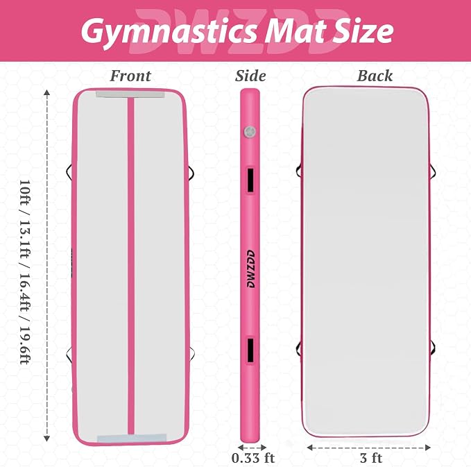 Dwzdd Gymnastics Air Mat 10ft/13ft/16ft/20ft Tumbling Mat Inflatable Gymnastics Tumble Track for Home/Gym/Training/Cheerleading/Water with Electric Pump
