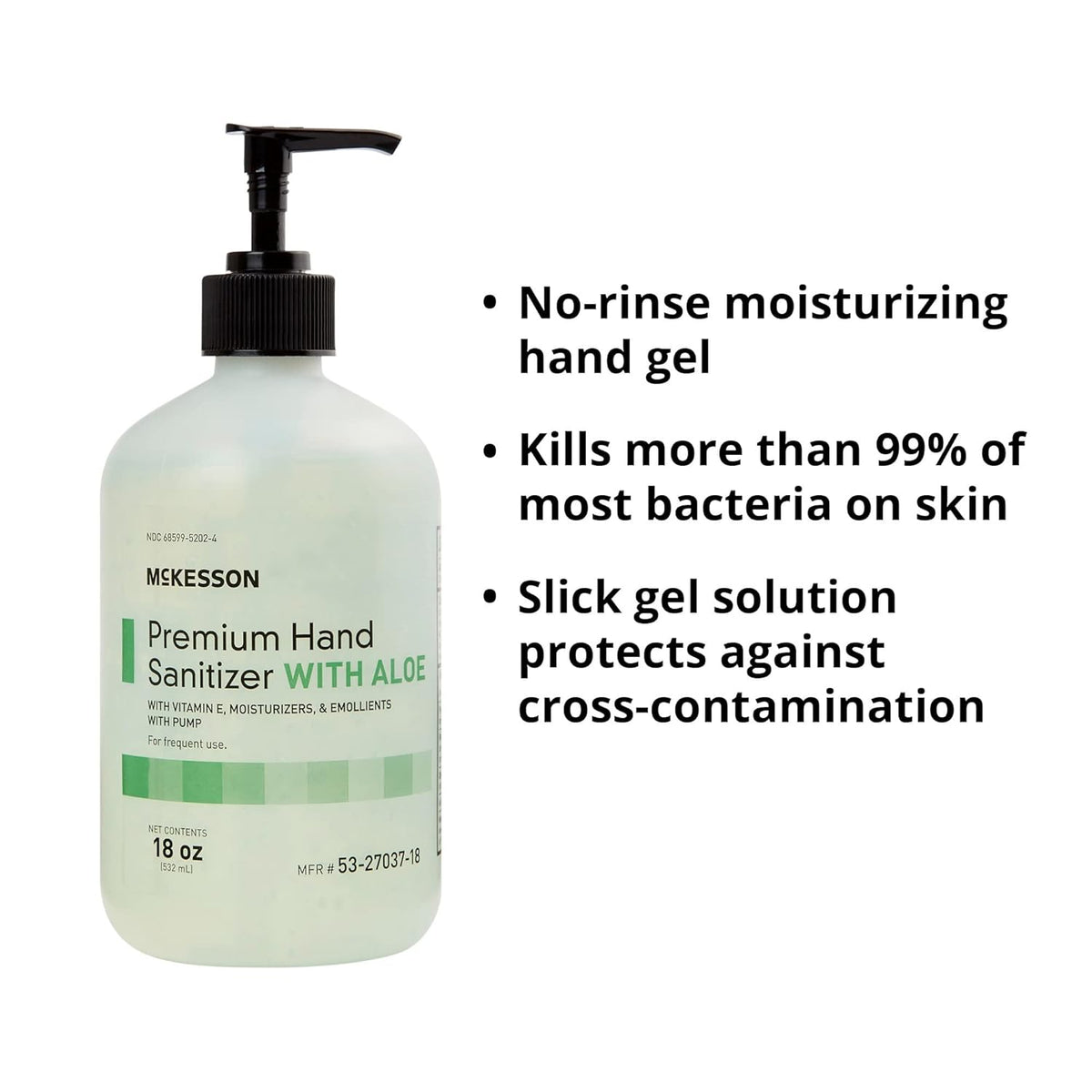 McKesson Hand Sanitizer with Aloe, 18 oz Pump Bottle – 70% Ethyl Alcohol, Spring Water Scent, No-Rinse Gel with Vitamin E and Moisturizers, Medical-Grade Sanitizer