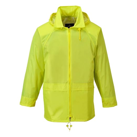 Portwest US440 Classic Waterproof Rain Jacket wth Pack Away Hood & Sealed Seams, Yellow, Medium
