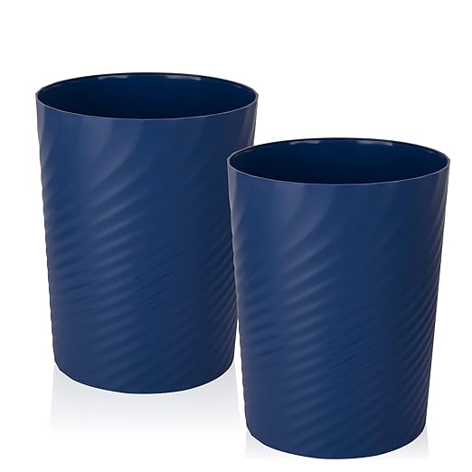 UUJOLY Plastic Small Trash Can Wastebasket, Garbage Container Basket for Bathrooms, Laundry Room, Kitchens, Offices, Kids Rooms, Dorms, (Navy Blue, 1.8 Gallon/2 Pack)