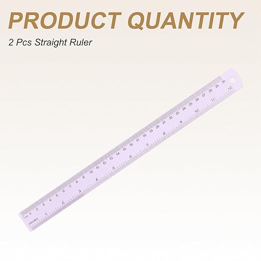 HARFINGTON 2pcs Metal Straight Ruler 30cm Metric SAE Aluminum Alloy Measuring Rulers Scale Tool with Hole for Measure Study Reading Classroom Office, Purple