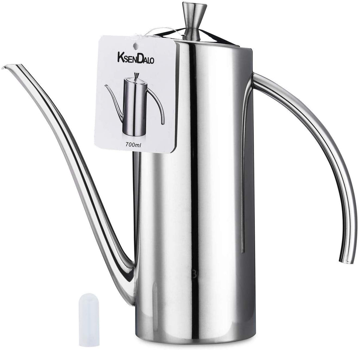 KSENDALO Premium Stainless Steel Olive Oil Dispenser & Kitchen Cruet (24oz/700mL) - Leakproof Oil Bottle with Ergonomic ONE-Piece Design Body and Long Nallow Spout for Precision Pouring- Arc Handle