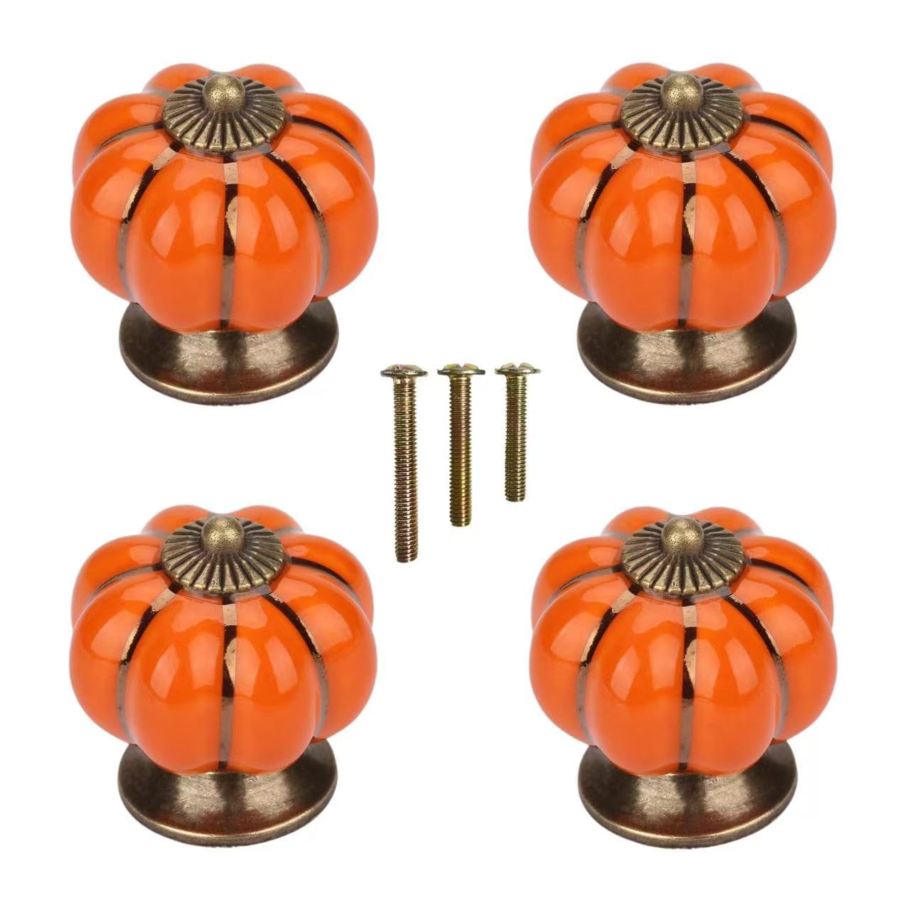 Eledabra Ceramic Pumpkin Cabinet Knobs, Orange Vintage Drawer Knobs for Vanity, Closet, Cupboard 4pcs