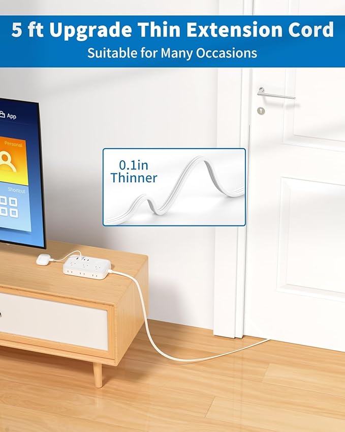 NTONPOWER Surge Protector Power Strip with 6 Outlets 4 USB Charging Station(2 USB C Port), 5 Ft Flat Plug Extension Cord, Outlet Extender for Indoor, Home, Office Supplies, Dorm Room Essentials