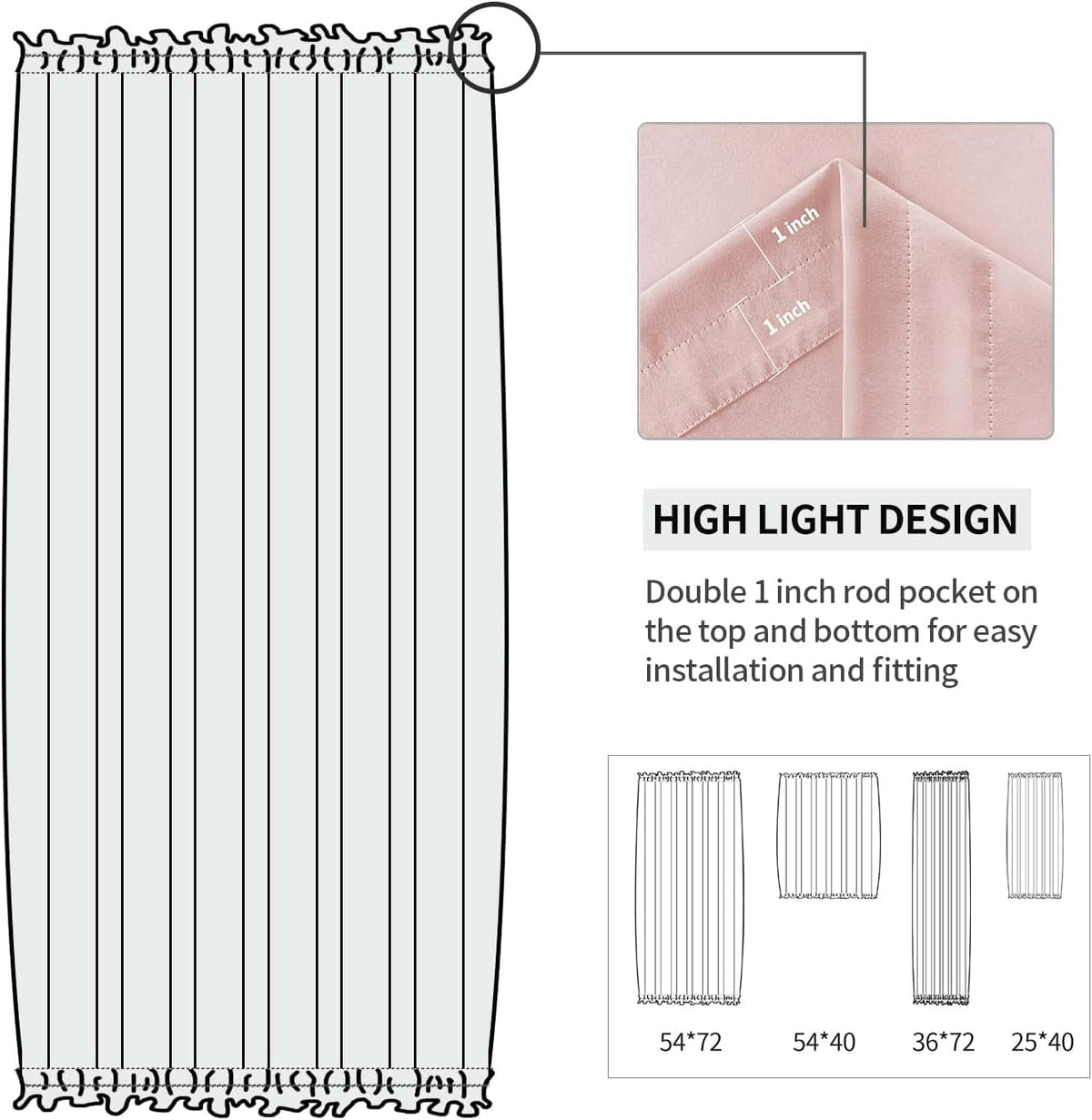 DWCN French Door Curtains – Rod Pocket Thermal Blackout Curtain for Doors with Glass Window, Kitchen and Patio Doors for Privacy, 36 X 72 Inches Long, 1 Curtain Panel with Tieback,Blush Pink
