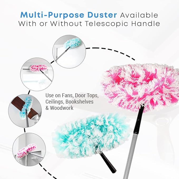 Fuller Brush Fuzzy Fan Duster – Dust & Clean Ceiling Fans, Walls, Woodwork – Polystatic & Microfiber Grabs & Holds Dust, Lint, Cobwebs & Dirt - Fan Duster with Handle (Pink)