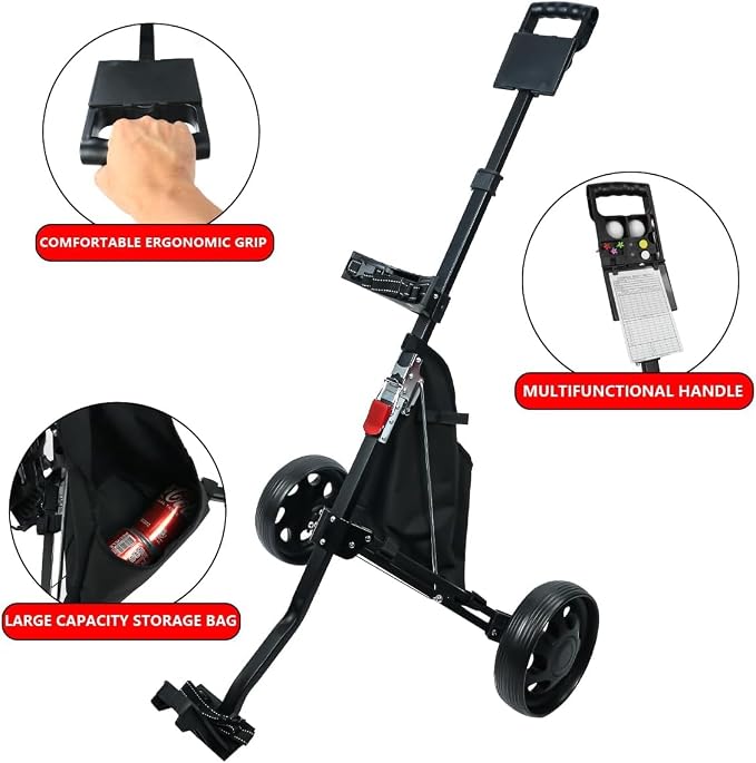 HOW TRUE 2 Wheel Foldable Golf Push Cart Collapsible Golf Trolley Push Pull Golf Cart Golf Hand Cart 2 Wheel Kids Golf cart Golf Bag cart