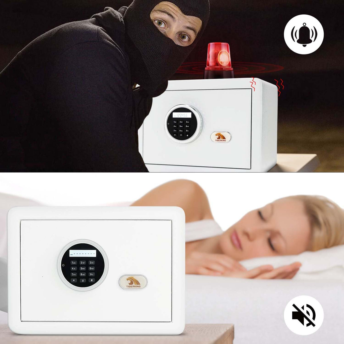 TIGERKING Small Safe Box for Home, 1.2 Cubic Feet White Safes Box with Digital Lock, Easy Assembly, Secure Electronic Locking Mechanism, Compact Personal Safe for Valuables