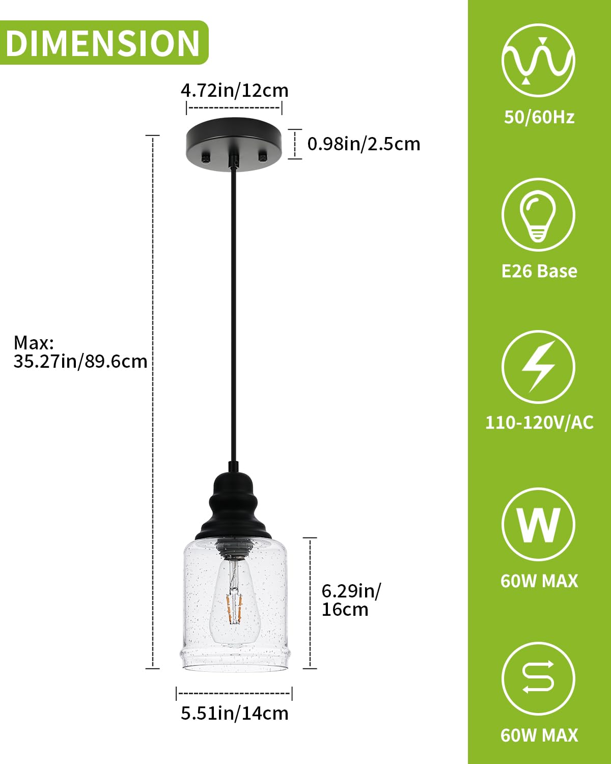 WILON Modern Glass Pendant Lights for Kitchen Island, 6.29" Mini Pandent Light Fixture with Seeded Glass Shade Black Farmhouse Pendant Lights E26 Base Hanging Kitchen Lights for Sink Dinging Room