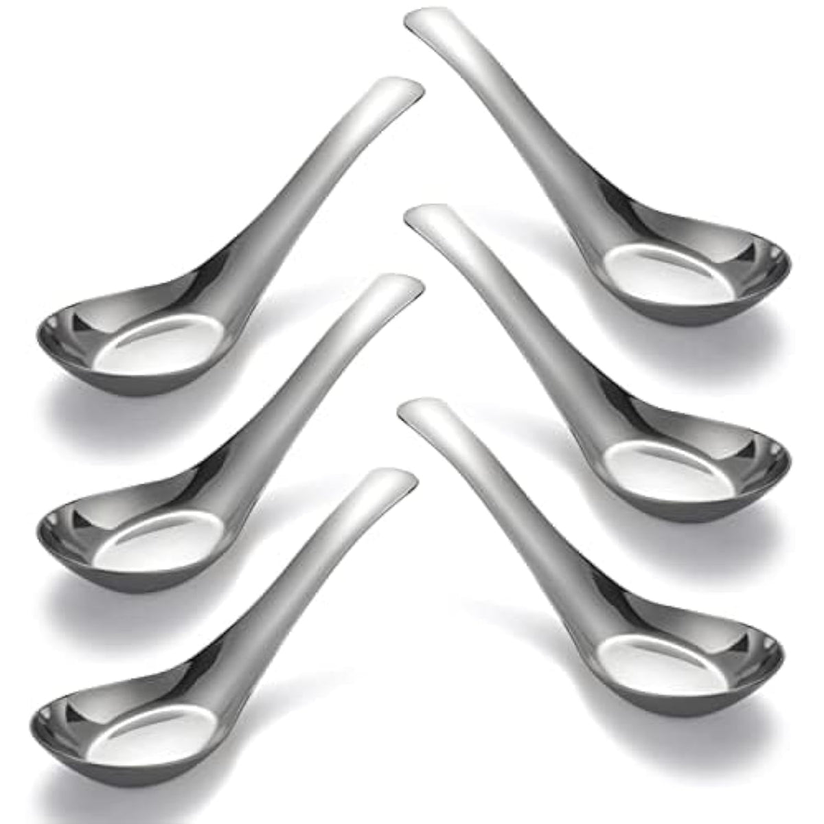 Soup Spoons Stainless Steel Dinner Spoons Set of 6 Chinese Soup Spoon Mirror Polished Asian Soup Spoons for Bouillon Dessert Cereal Thai Miso Ramen