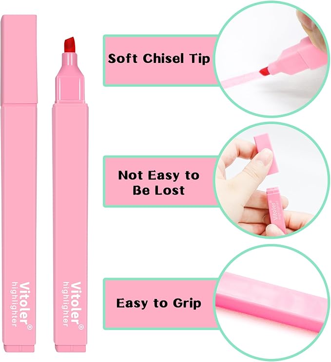 Vitoler 10Pcs Aesthetic Highlighters, Chisel Tip Marker Pens,Assorted Color Candy Highlighters,No Bleed Bible Highlighter,Cute Pastel Highlighter for Journaling Planner Notes School Supplies