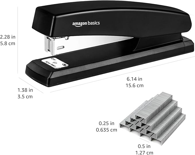 Amazon Basics Stapler with 1000 Staples, Office Stapler, 25 Sheet Capacity, Non-Slip, Black
