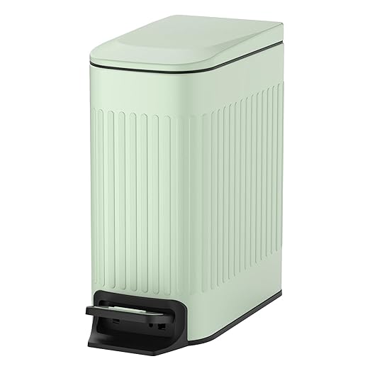 TIPGO Slim Bathroom Trash Can with Lid Soft Close, Step Pedal, 6 Liter / 1.6 Gallon Stainless Steel Trash Bin, Small Garbage Cans for Bedroom, Office, Kitchen (Green)