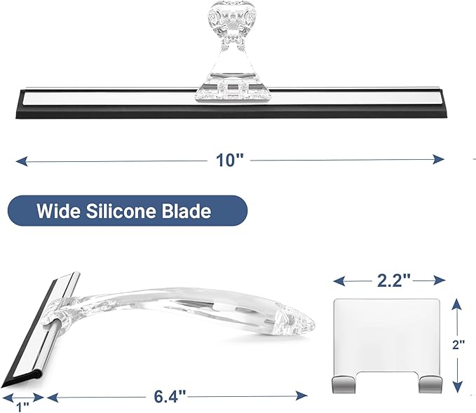 AmazerBath Squeegee for Shower Glass Door, Shower Squeegee for Glass Doors - Acrylic Handle All-Purpose Squeegee for Shower Doors, Windows, Mirrors, Tiles and Car Glass, 10 Inches - Clear