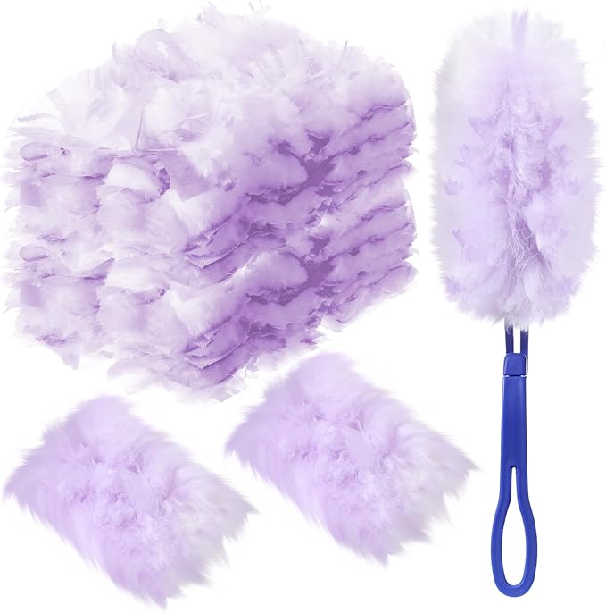 Vesici 100 Pcs Duster Refills Compatible with Swiffer Dusters Bulk Disposable Replacement Thickened with 1 Handle Heavy Duty for Cleaning, Office (Purple)