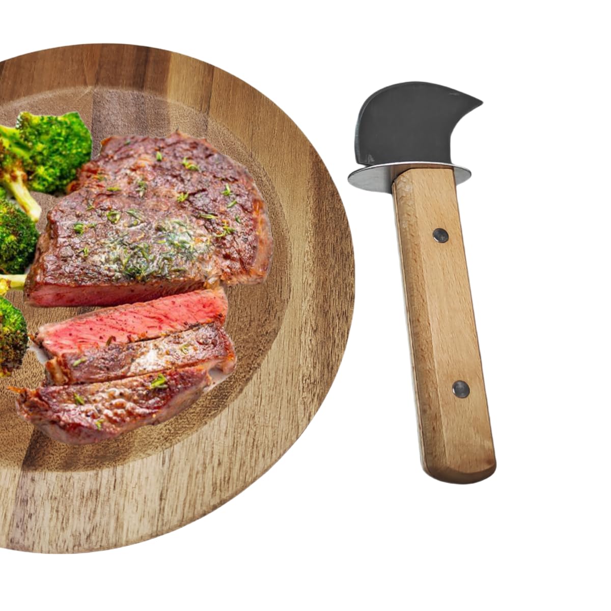 TLIOCAS Round Mezzaluna Cutting Board 8" Charcuterie Gourmet Serving Board with One Handed Rocker Knife for Steak,Cheese,Small Veggie n Fruits
