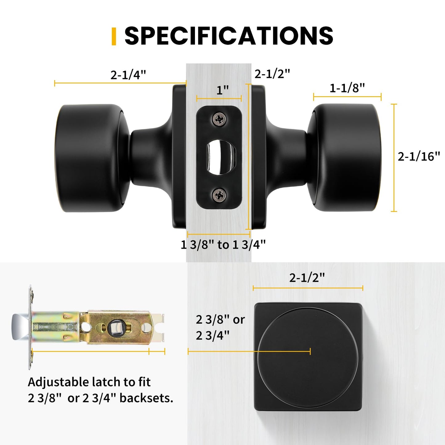 Goldenwarm Matte Black Closet Door Knobs, Passage Door Knob Hallway, Black Door Knobs Interior No Lock 6 Pack