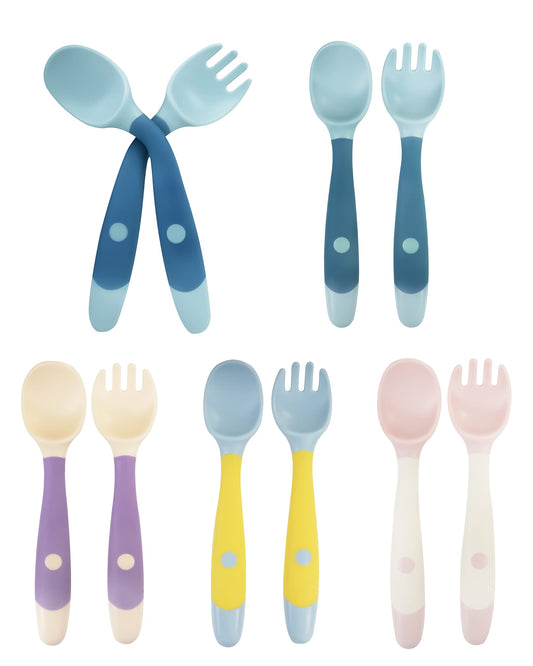 10 Pcs Toddler Utensils, Spoons and Forks Set with Bendable Handle, 5 Forks and 5 Spoons, Baby Feeding Set for Self Feeding