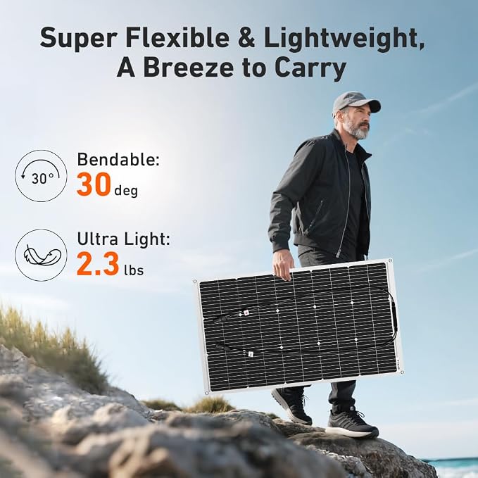 DOKIO 400W (4×100W) Flexible Solar Panels 18V Monocrystalline for 12V Battery Charging, Semi-Flexible ETFE Lightweight with MC4, Expandable for RV Marine Camper Van Trailer Off-Grid Systems