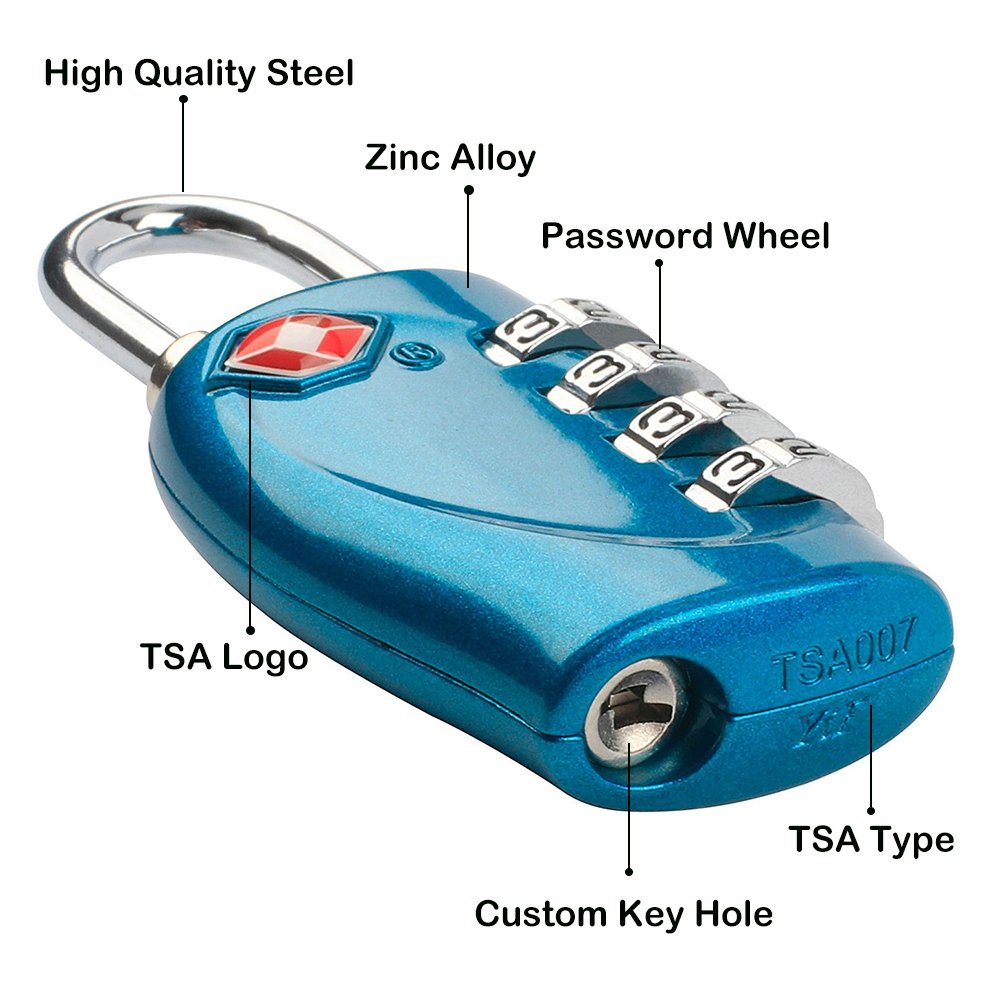 4 Dial Digit TSA Approved Travel Luggage Locks Combination for Suitcases (Blue-4pack)