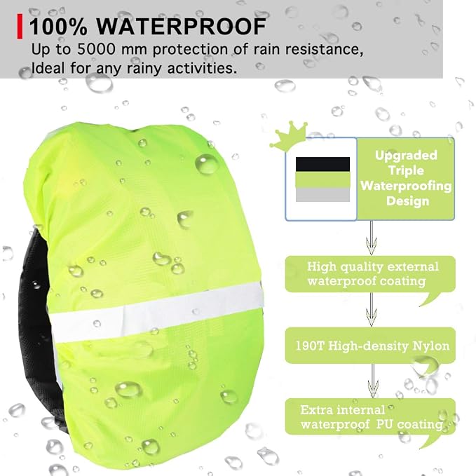 Frelaxy Hi-Visibility Backpack Rain Cover with Reflective Strip 100% Waterproof Ultralight Backpack Cover, Storage Pouch, Anti-Slip Cross Buckle Strap, for Hiking, Camping, Biking, Outdoor, Traveling