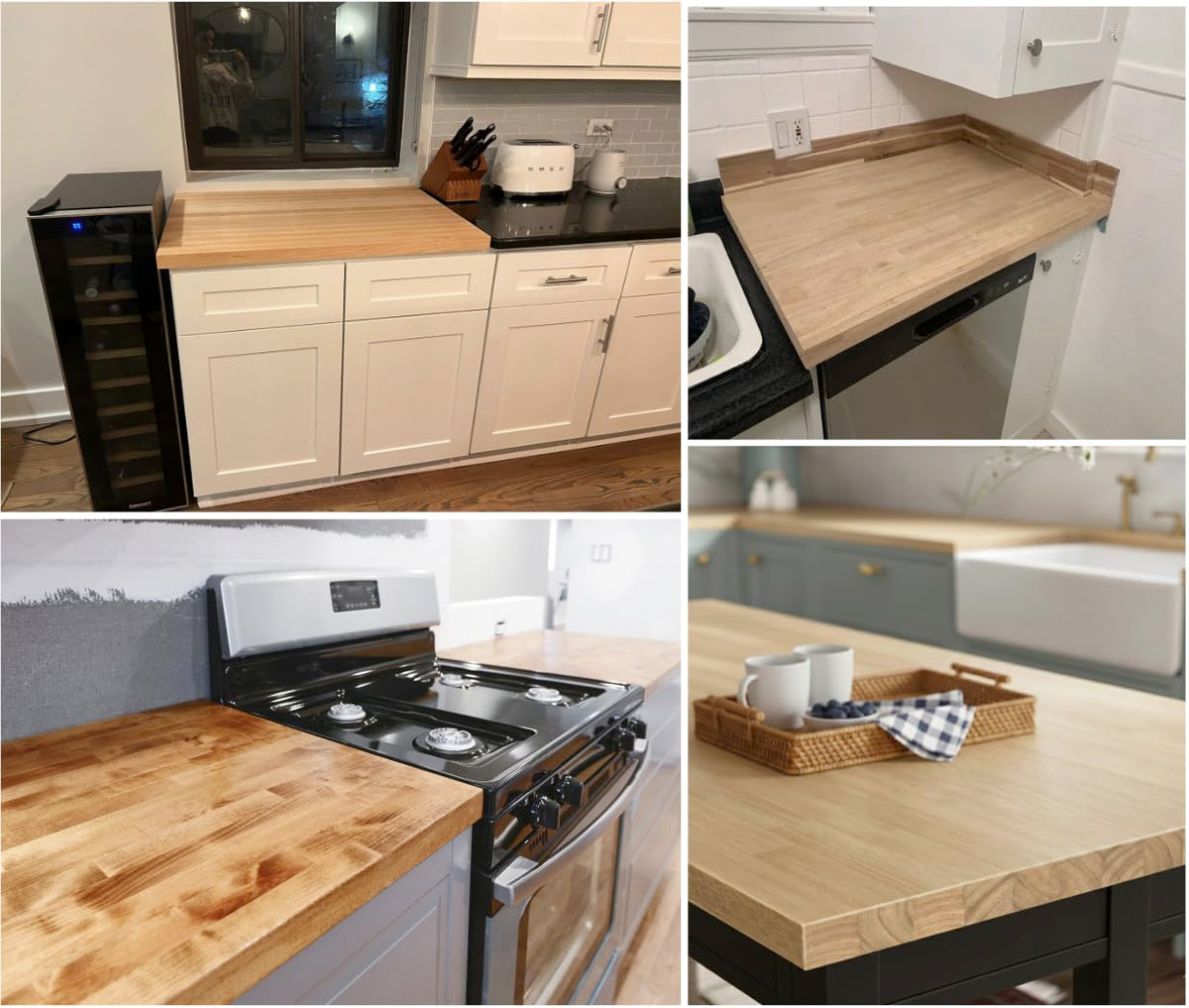 AllForWood 36''L x 25''W x 1.5''Th Hevea Solid Wood Butcher Block Countertop, Butcher Block Table Top for DIY Washer Dryer/Island/Kitchen Countertop (Unfinished)