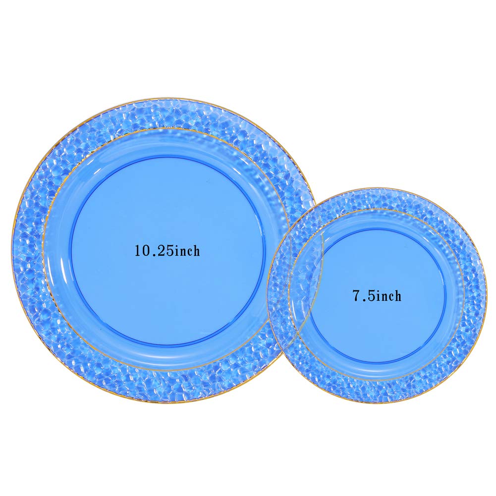 Nervure 102PCS Blue Plastic Plates - Disposable Blue Party Plates Include 51PCS 10.25inch Dinner Plate & 51PCS 7.5inch Dessert Plate for Wedding & Party & Father's Day