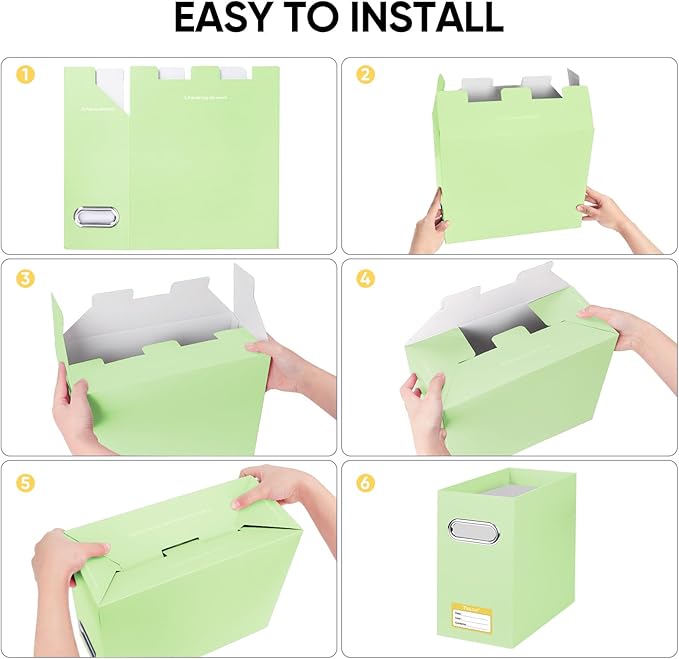 BALEINE File Organizer Box, Cardboard File Folder Organizer with Handle for Letter Size, Portable Collapsible Hanging Filing Box for Home Office Document Storage (2 Pack, Green)