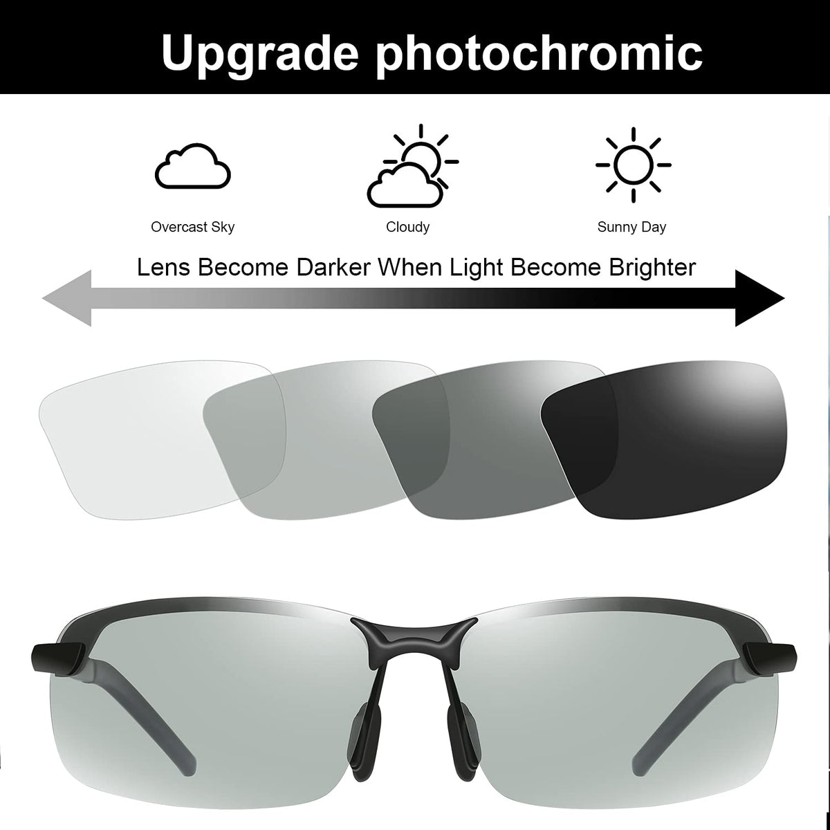 YIMI Polarized Photochromic Driving z87 Sunglasses For Men Day and Night safety glasses (Black Frame)