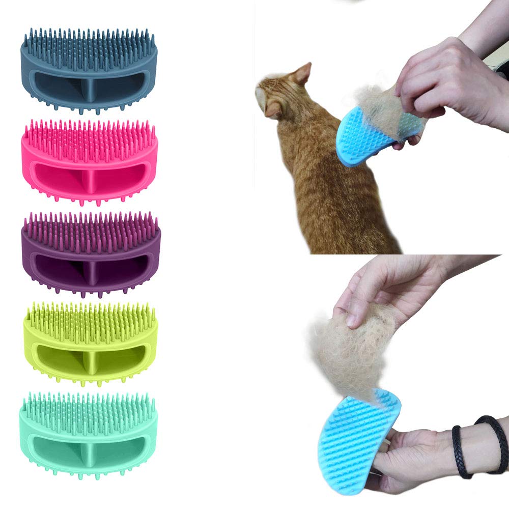 Soft Silicone Dog & Cat Grooming Brush - Pet Bath & Massage for Short or Long Hair - Slicker Shedding Hair Brush Purple