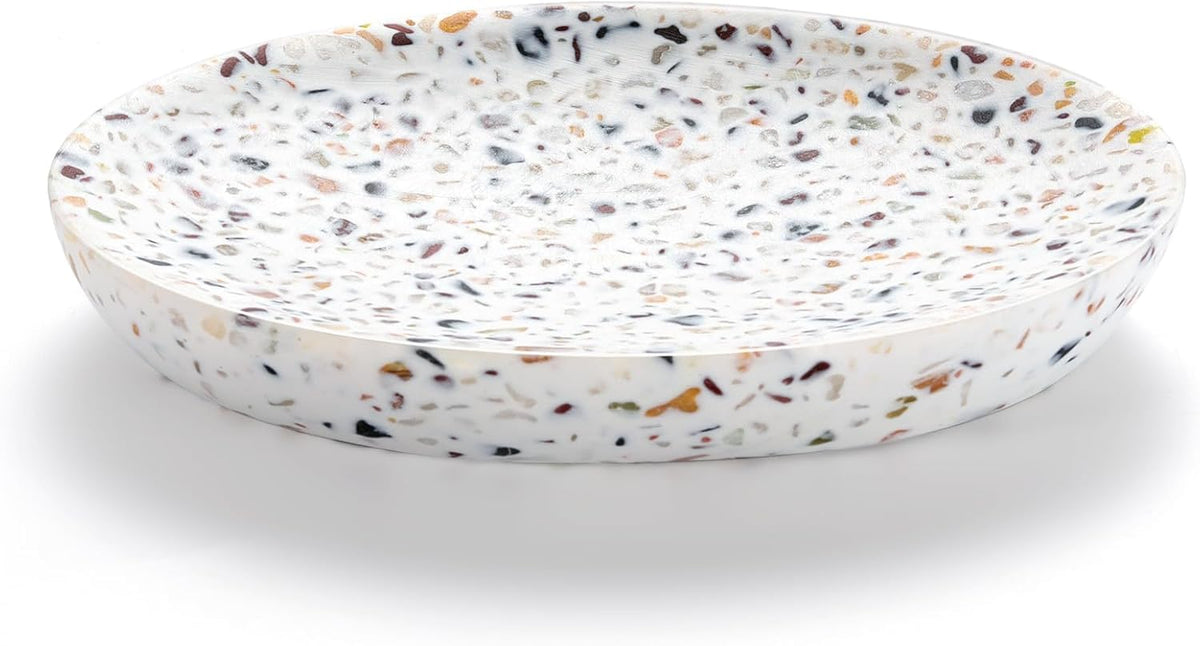 Luxspire Soap Dish, Resin Soap Tray Soap Holder Container Box, Oval Soap Plate Case, Non-Slip, Multi-Purpose Soap Holder, Bathroom & Kitchen Countertop, Terrazzo