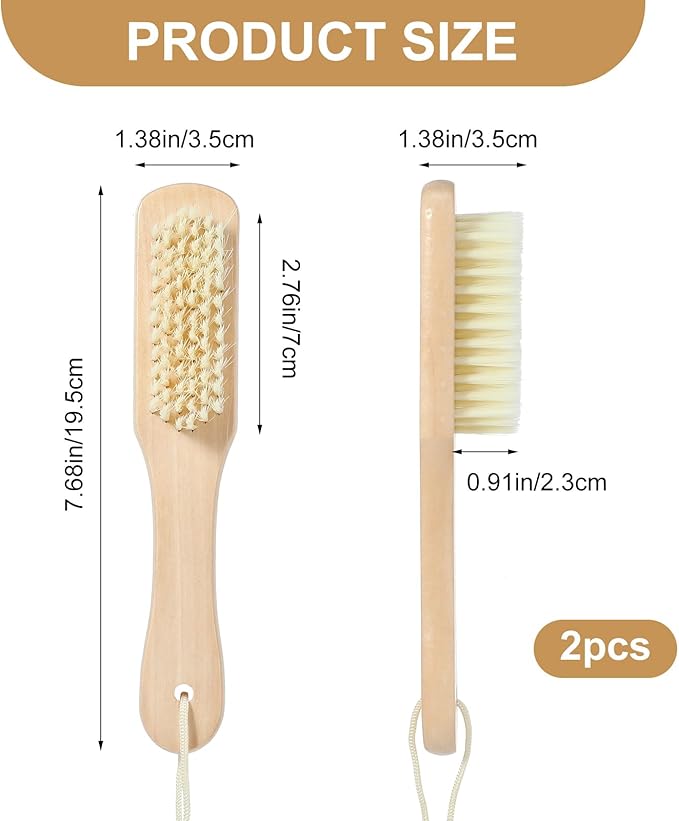 2Pcs Laundry Stain Brush Portable Stain Remover Tool with Soft Bristle Natural Soft Boar Bristle Brushc Small Wood Brush for Home Small Spaces Shoes Clothes Delicate Fabric Knits Cotton Linen Cleaning