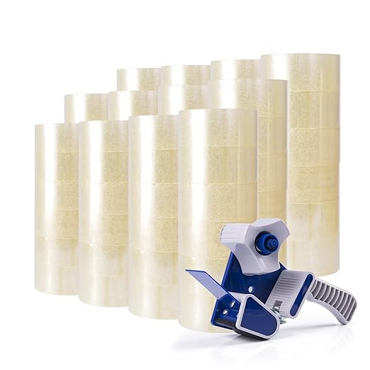 ADHES 72 Rolls Packing Tape with Dispenser Gun, 2.7 Mil Heavy Duty Packaging Tape for for Shipping, Moving and Storing, 1.88 Inch x 60Yards, Clear