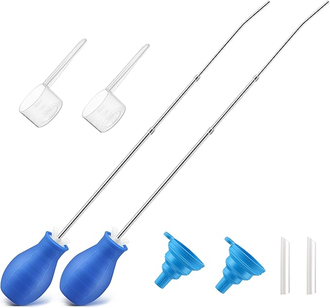 Diatomaceous Earth Powder Duster, Longer 9" to 22" Retractable Garden Powder Applicator Dispenser, 8 oz Bulb Duster Sprayer Insect for Home Organic Gardening Agricultural Supply (Blue,2 Pcs)